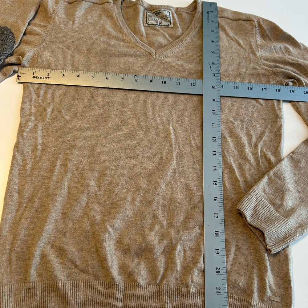 Zara Knitwear sweater V-neckline long sleeves, ribbed cuffs, elbow patches, Sz S - Picture 6 of 9